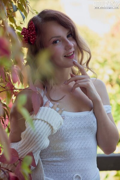 Autumn Garden Tease Scene With Luna Art In Soft White Sweater Portrait - photo 02