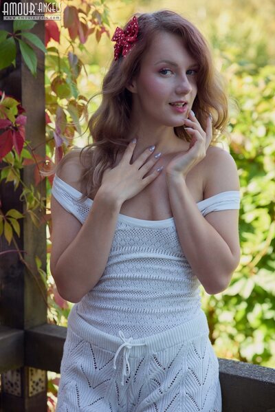 Autumn Garden Tease Scene With Luna Art In Soft White Sweater Portrait - photo 06