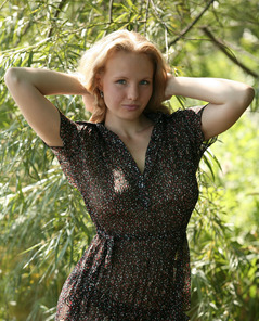 Ero Katya Posing By The River In Sheer Dress Under Soft Light