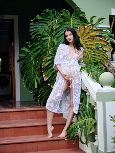 Tutsi Lounging In Lace Robe On The Terrace With Gentle Charm  - photo 02