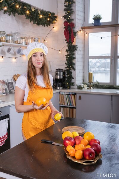 Festive Kitchen Tease In A White Crop Top With Naomi A Indoors - photo 00
