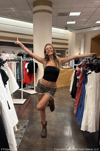 Leila Playful Strip In Fitting Room And Store Tease - photo 01