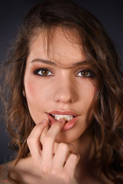 Soft Studio Closeup Portrait With Hareniks In Burgundy Lingerie Mood - photo 05