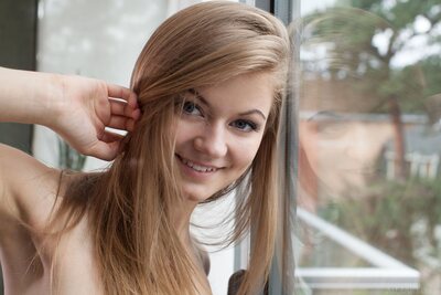 Bright Window Room Scene With Patritcy A In Colorful Striped Dress - photo 15