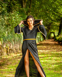 Forest Path Outdoor Robe Set With Ronni Posing Softly Outdoors