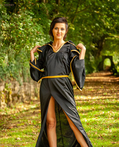 Forest Path Outdoor Robe Set With Ronni Posing Softly Outdoors
