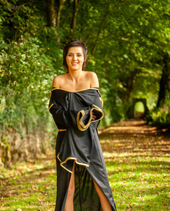 Forest Path Outdoor Robe Set With Ronni Posing Softly Outdoors