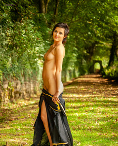 Forest Path Outdoor Robe Set With Ronni Posing Softly Outdoors