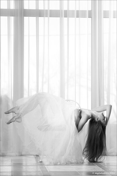 Asha Posing With White Fabric Teasing Softly By Window - photo 07