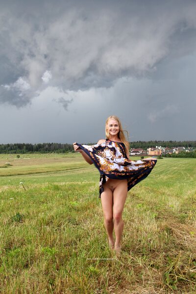 Natural Meadow Portrait With Darina Beneath Stormy Summer Skies - photo 02