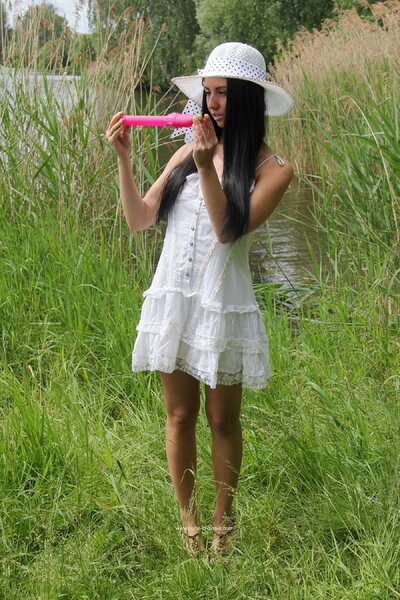Lakeside Summer In A Flowing White Dress With Maria Outdoors - photo 00