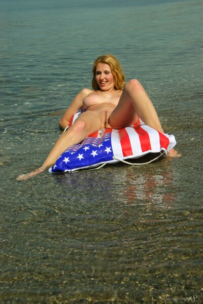 Thyra Naked Photoshoot Outdoors By The Lake On Inflatable Mat - photo 06