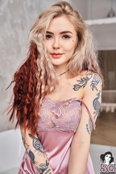 Soft Bath Tease With Tattoos And Pink Towel In Natural Light - photo 00
