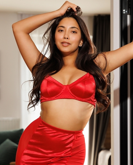 Amina V Red Lingerie Tease Scene In Elegant Apartment Interior