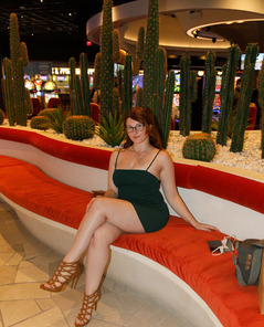 Nighttime Charm In Green Dress With Busty Beauty Bess Burton